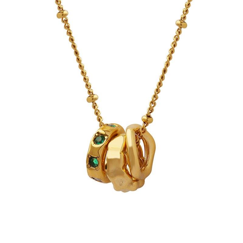 Fashion OL Titanium Steel Pendant Inlaid with Zircon Accessories Versatile Three Ring Buckle Necklace for Women